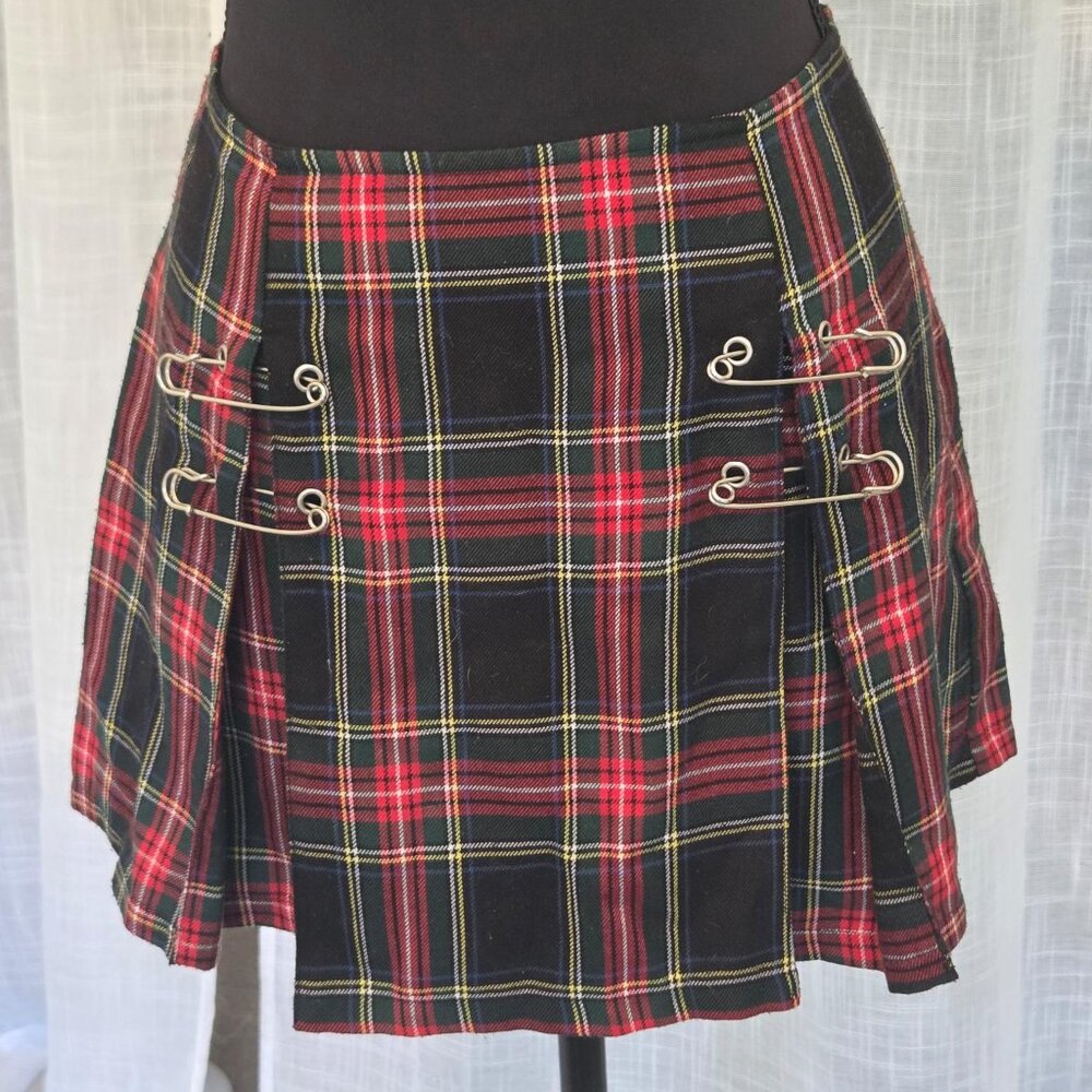 🖤💀 VINTAGE 90s Lip Service Plaid Safety Pin Mini Skirt 💀🖤